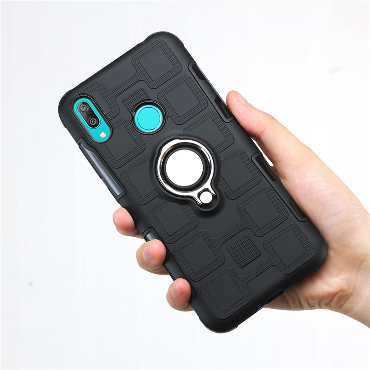 Geometric Pattern TPU PC Hybrid Case with Magnetic Car Mount Ring Holder for Huawei Y7 (2019) - Black-8