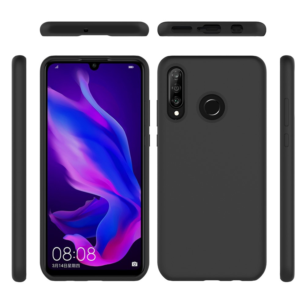 Cubierta De Silicona Líquida Suave Para Huawei P30 Lite / Nova 4E / P30 Lite Nueva Edición, Caja Protectora De Microfibra Suave Delgada Y Plena - Negro