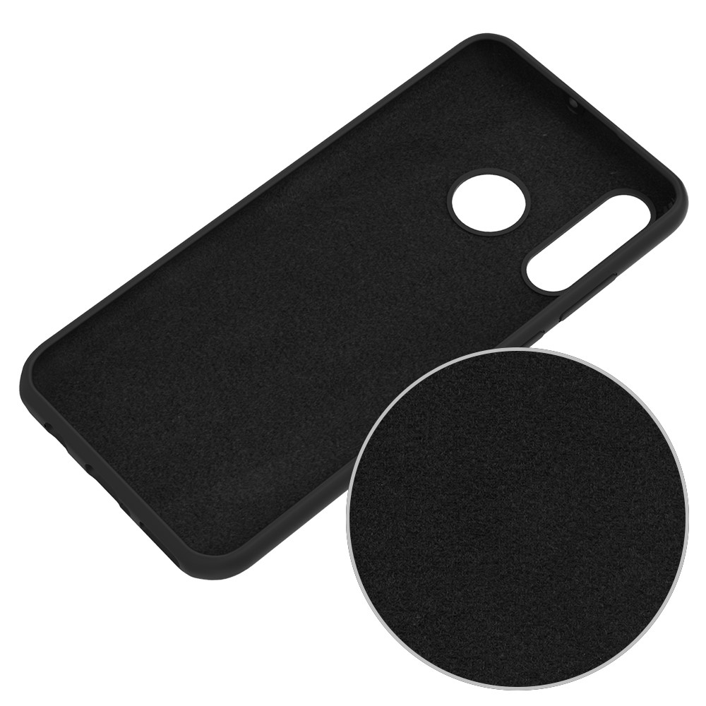 Tampa De Silicone Líquido Suave Para Huawei P30 Lite / Nova 4E / P30 Lite Nova Edição, Corpo Completo Microfone Microfiber Forro Protetora - Preto