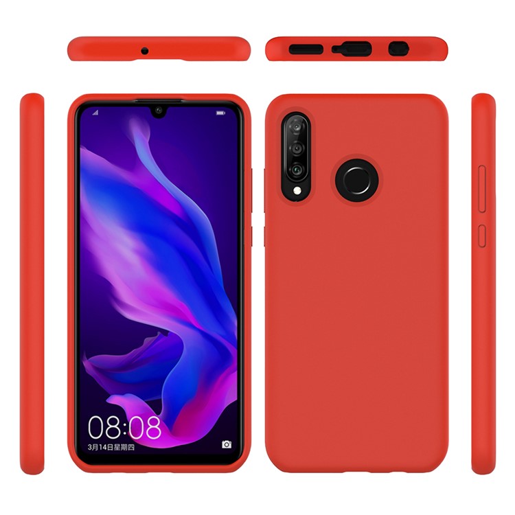 Coque De Protection Dorsale En Silicone Liquide Souple Pour Huawei P30 Lite / Nova 4e - Rouge-5
