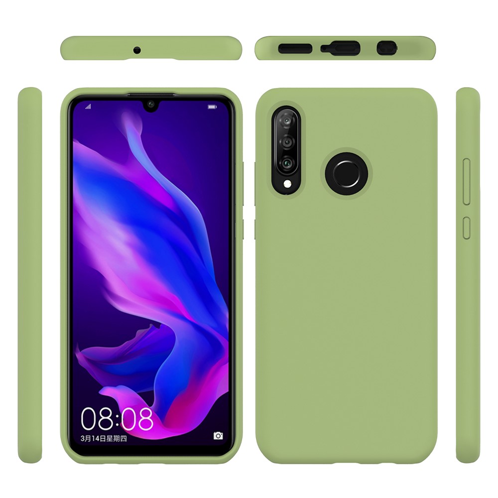 Tampa De Silicone Líquido Suave Para Huawei P30 Lite / Nova 4E / P30 Lite Nova Edição, Corpo Completo Microfone Microfiber Forro Protetora - Verde-2