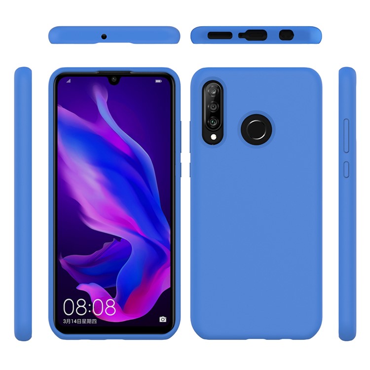 Coque De Protection Dorsale En Silicone Liquide Souple Pour Huawei P30 Lite / Nova 4e - Bleu Foncé-2