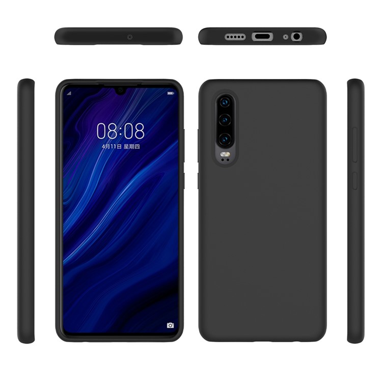 Liquid Silicone Phone Back Cover for Huawei P30 - Black-2