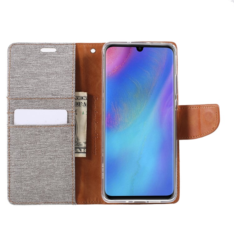 MERCURY GOOSPERY Canvas Diary Leather Wallet Mobile Case for Huawei P30 Pro - Grey-9