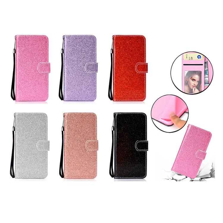 Glitter Powder Magnetic Stand Wallet PU Leather Case for Huawei P30 Lite / nova 4e - Black-11