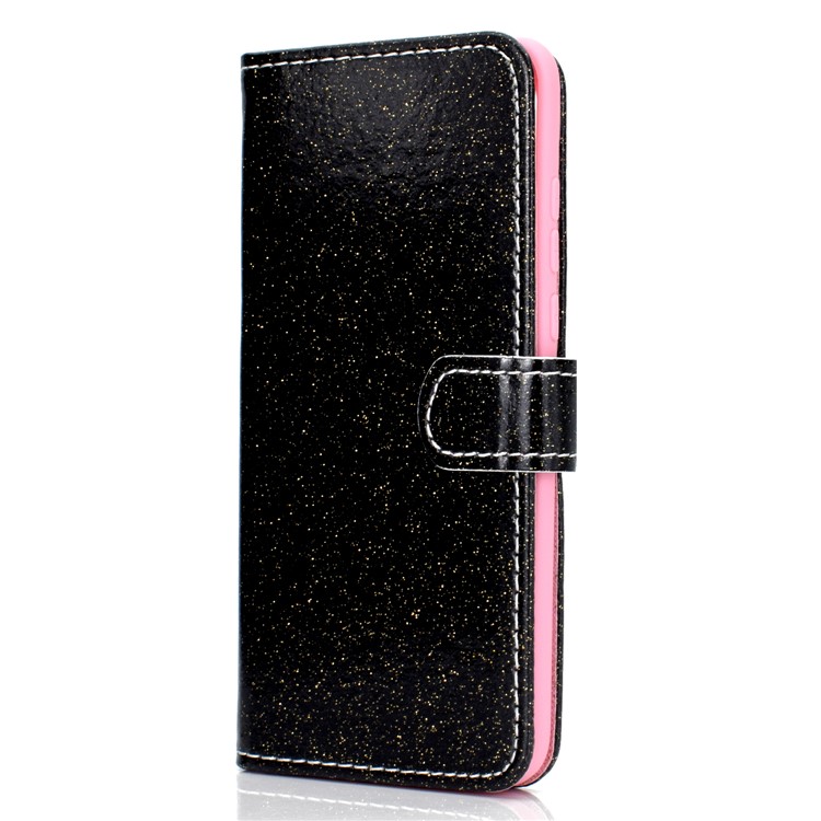 Glitter Powder Magnetic Stand Wallet PU Leather Case for Huawei P30 Lite / nova 4e - Black-3