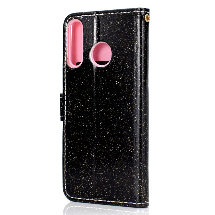 Glitter Powder Magnetic Stand Wallet PU Leather Case for Huawei P30 Lite / nova 4e - Black-4