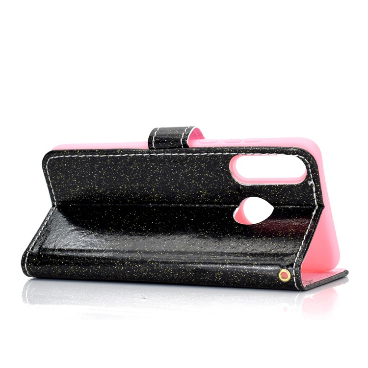 Glitter Powder Magnetic Stand Wallet PU Leather Case for Huawei P30 Lite / nova 4e - Black-5