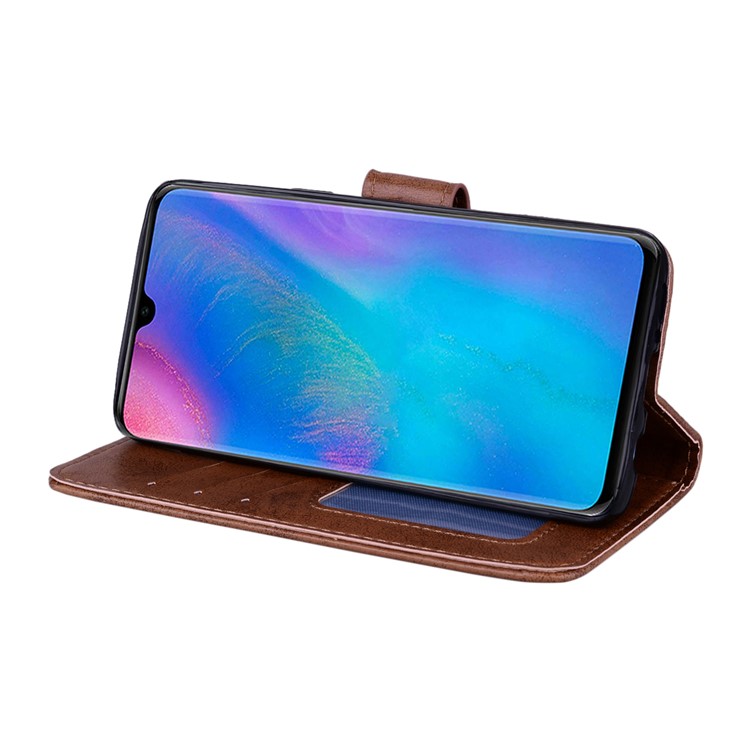 Imprint Heart Flower Leather Stand Mobile Shell for Huawei P30 - Brown-3