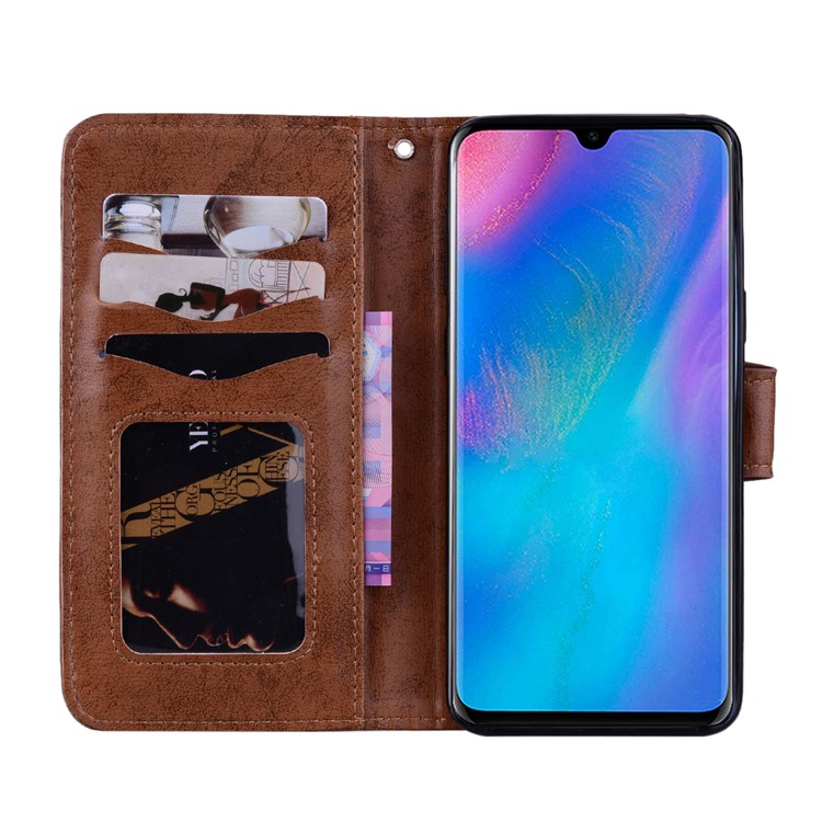 Imprint Heart Flower Leather Stand Mobile Shell for Huawei P30 - Brown-4