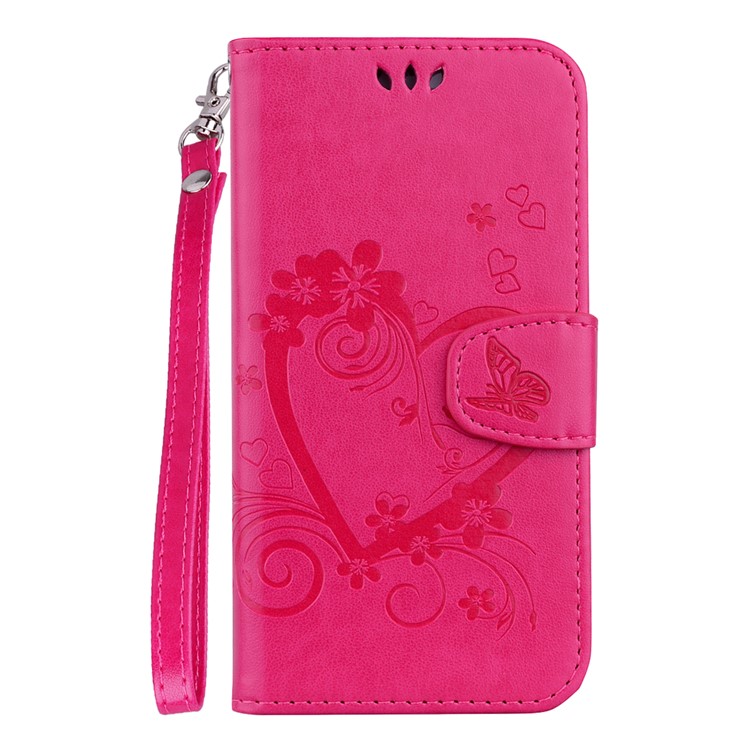 Imprint Heart Flower Leather Stand Phone Case for Huawei P30 Lite / nova 4e - Rose-1