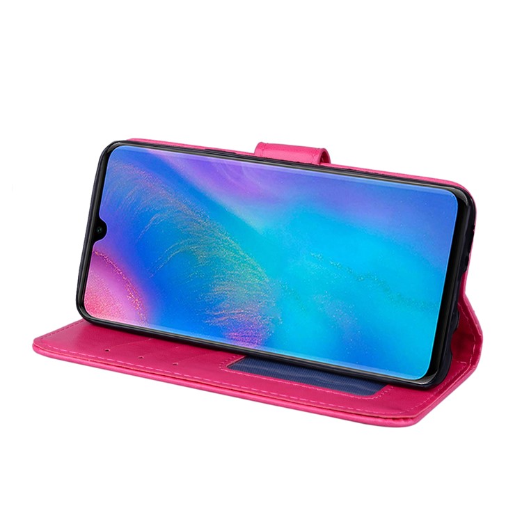 Imprint Heart Flower Leather Stand Phone Case for Huawei P30 Lite / nova 4e - Rose-3