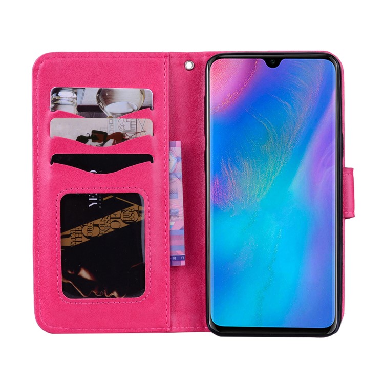 Imprint Heart Flower Leather Stand Phone Case for Huawei P30 Lite / nova 4e - Rose-4