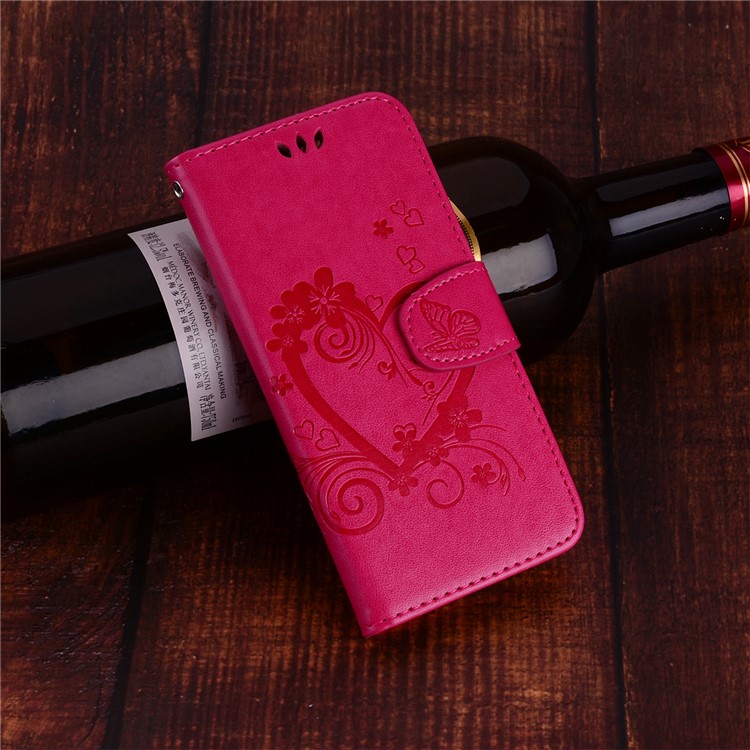 Imprint Heart Flower Leather Stand Phone Case for Huawei P30 Lite / nova 4e - Rose-5