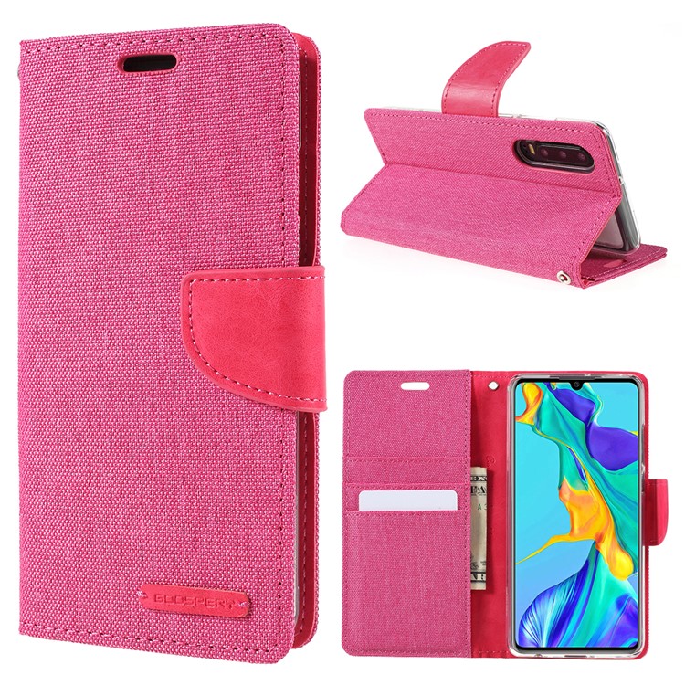 MERCURY GOOSPERY Canvas Diary Leather Wallet Mobile Case for Huawei P30 - Rose-1