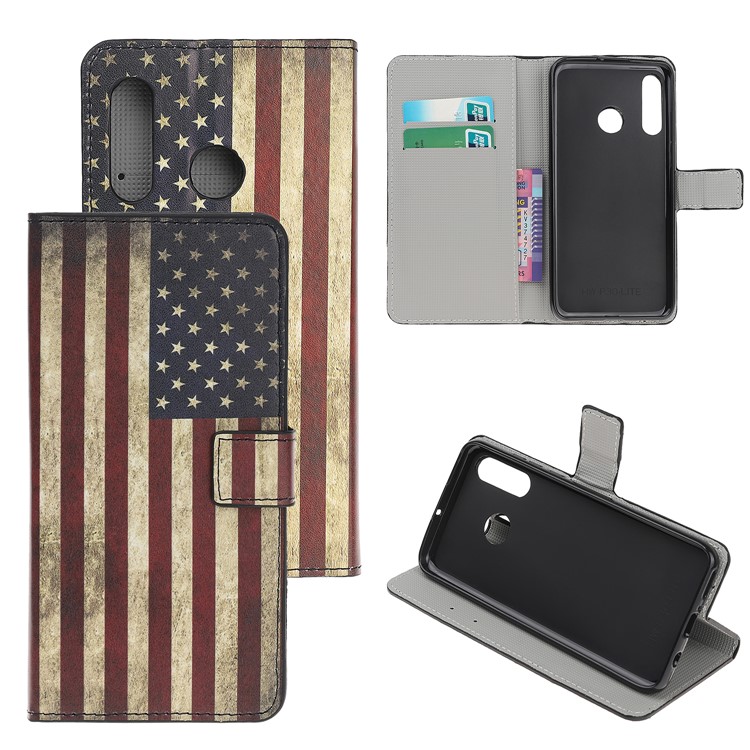 Impressão Padrão De Couro PU Stand Tampa Do Telefone Para Huawei P Inteligente Mais 2019 / Aproveite 9s / Honra 10i / nova 4 lite - Bandeira Dos EUA-1