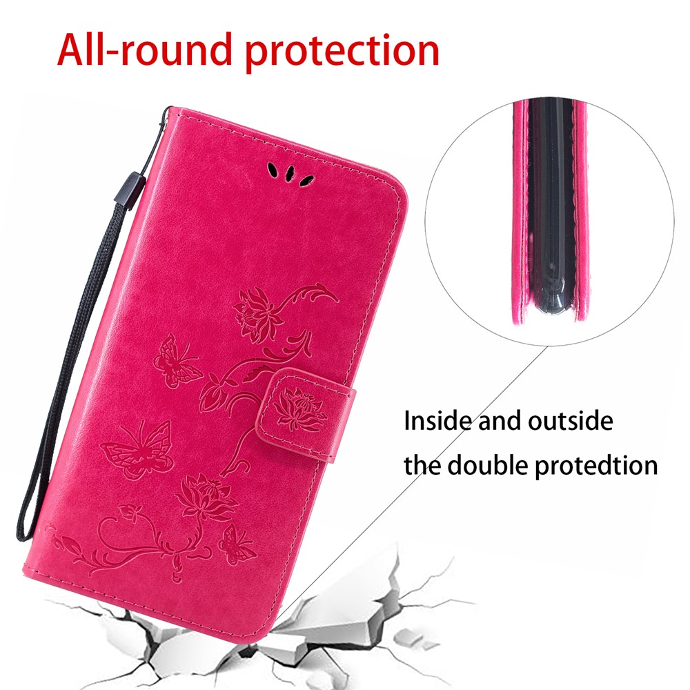 Imprint Butterfly Flowers Leather Wallet Case for Huawei P Smart (2019) / Nova Lite 3 (Japan) - Rose-2