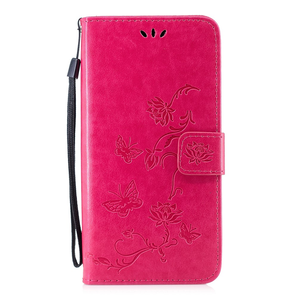 Imprint Butterfly Flowers Leather Wallet Case for Huawei P Smart (2019) / Nova Lite 3 (Japan) - Rose-3