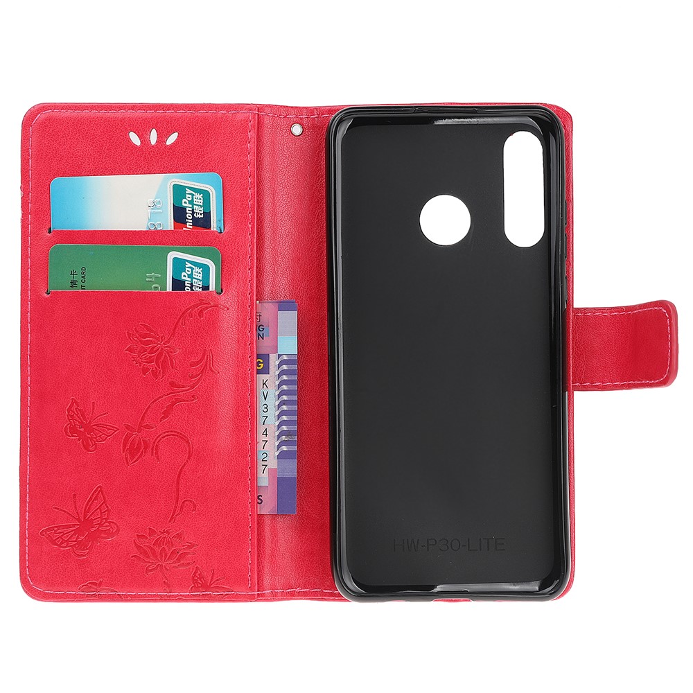 Imprint Butterfly Flowers Leather Wallet Case for Huawei P Smart (2019) / Nova Lite 3 (Japan) - Rose-6