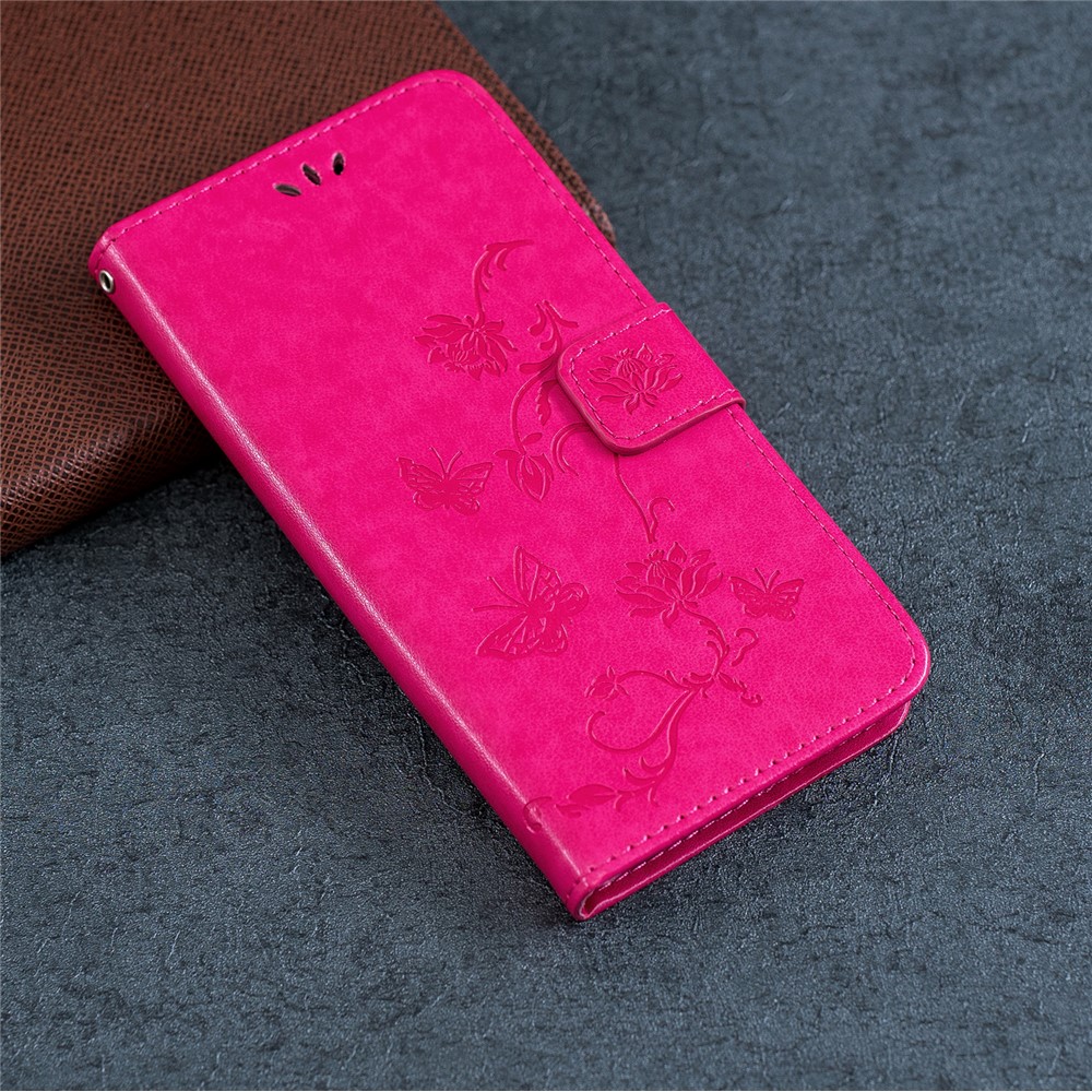 Imprint Butterfly Flowers Leather Wallet Case for Huawei P Smart (2019) / Nova Lite 3 (Japan) - Rose-7
