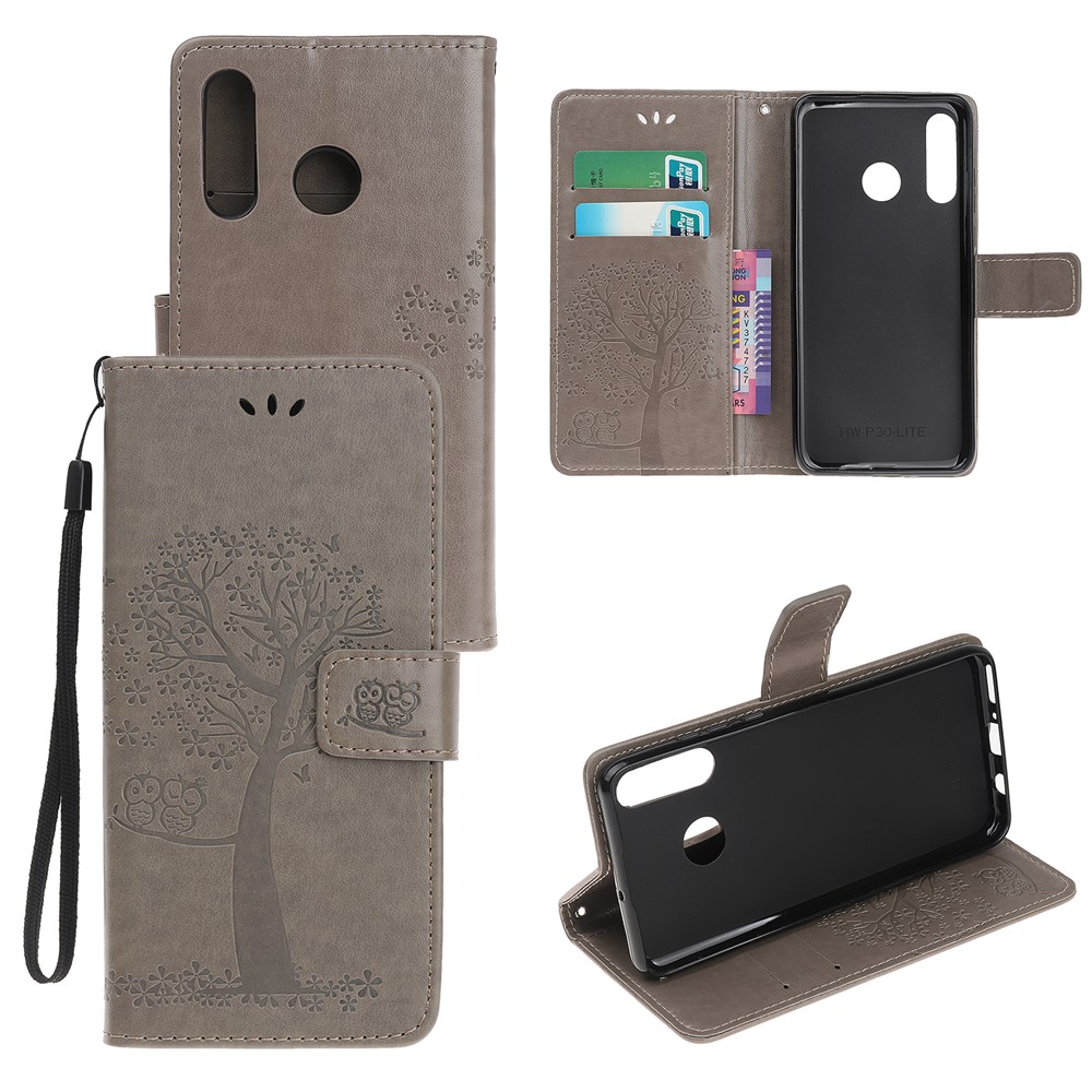 Estuche Billetera De Cuero Búho árbol Para Huawei P Smart Plus 2019 / Disfruta 9S / nova 4 lite / Honor 10i - Gris-1