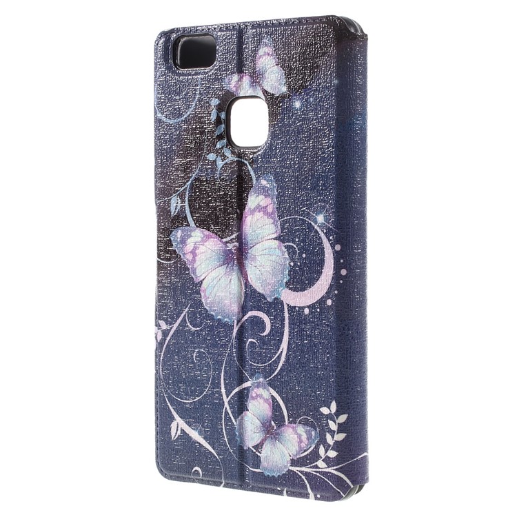 View Window Leather Folio Cover for Huawei P9 Lite / G9 Lite - Purple Butterfly-2