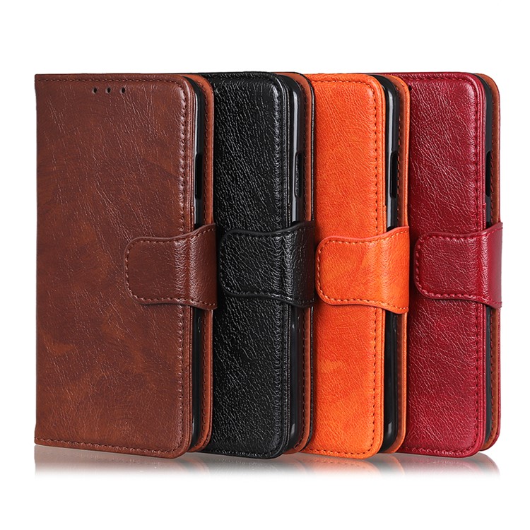 Nappa Textured Split Leather Wallet Magnetic Case for Huawei Y5 (2019) - Orange-13