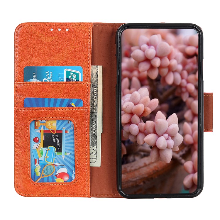 Nappa Textured Split Leather Wallet Magnetic Case for Huawei Y5 (2019) - Orange-3