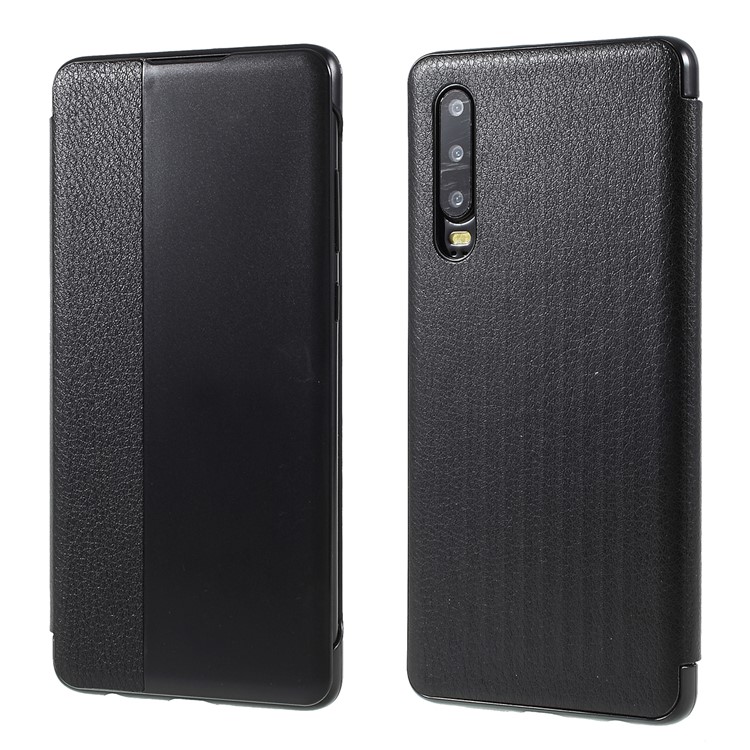 Leather Case with Smart Wake Sleep Function for Huawei P30 - All Black-1