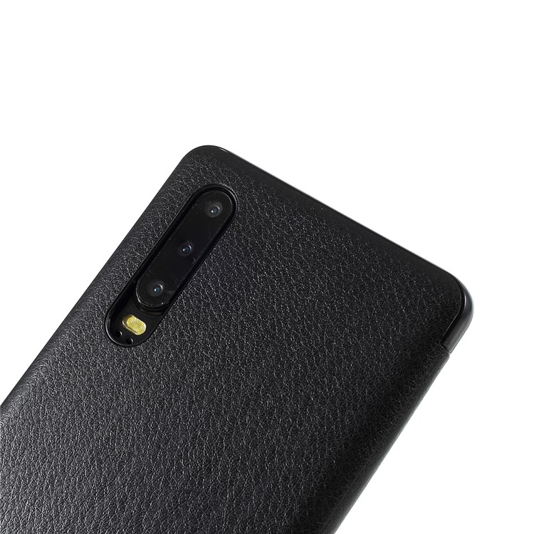 Leather Case with Smart Wake Sleep Function for Huawei P30 - All Black-5