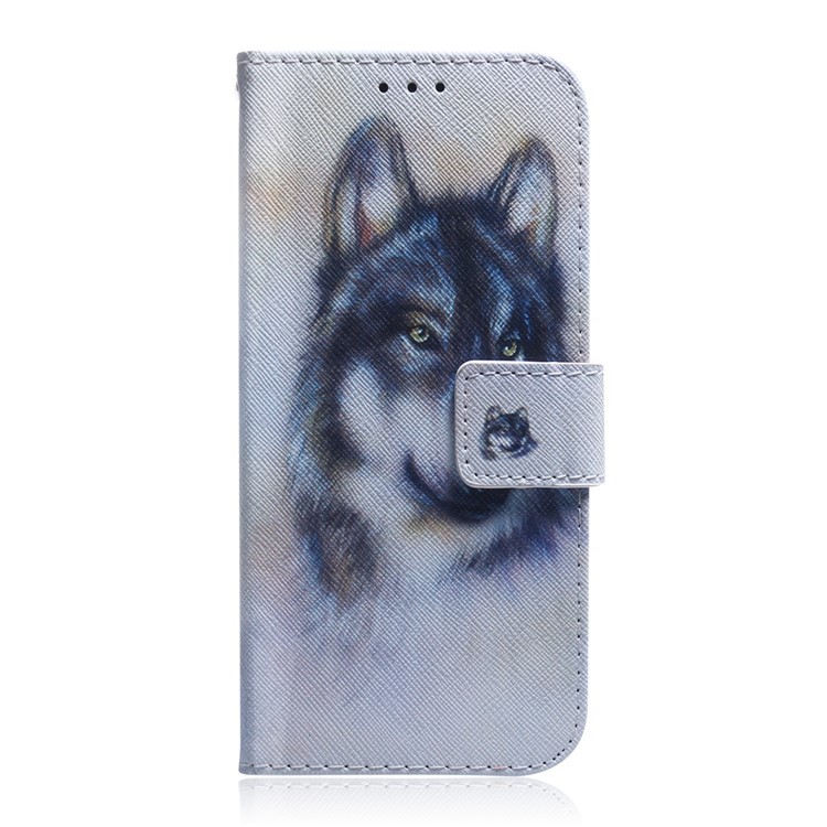 Light Spot Decor Patterned Leather Wallet Case for Huawei Y9 (2019) / Enjoy 9 Plus - Black and White Wolf-2