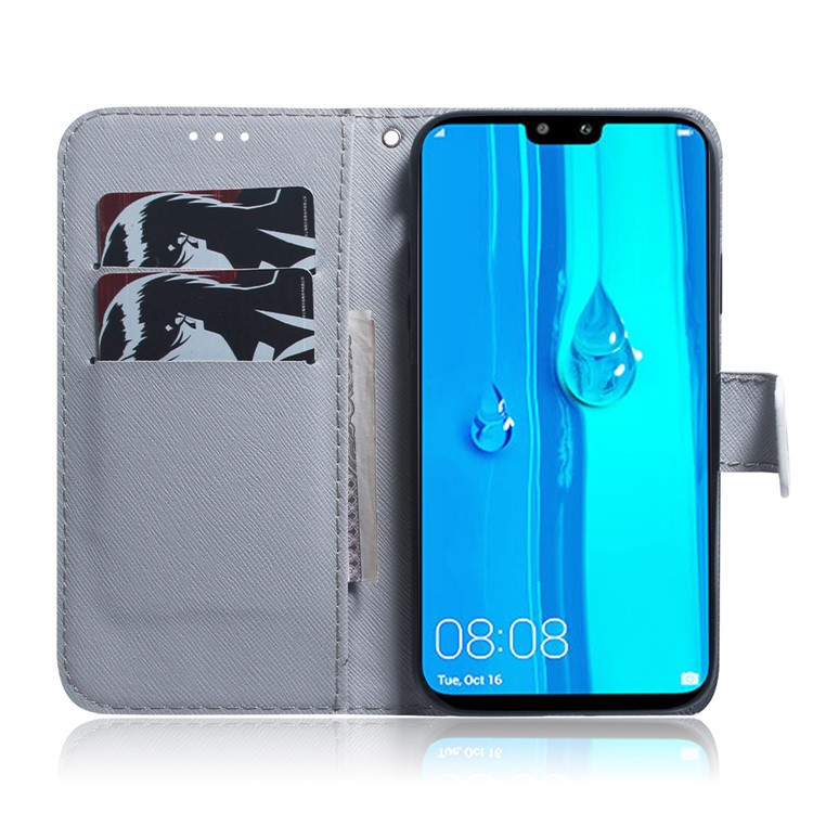 Light Spot Decor Patterned Leather Wallet Case for Huawei Y9 (2019) / Enjoy 9 Plus - Black and White Wolf-8