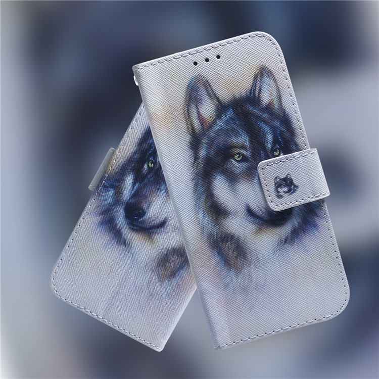 Light Spot Decor Patterned Leather Wallet Case for Huawei Y9 (2019) / Enjoy 9 Plus - Black and White Wolf-9