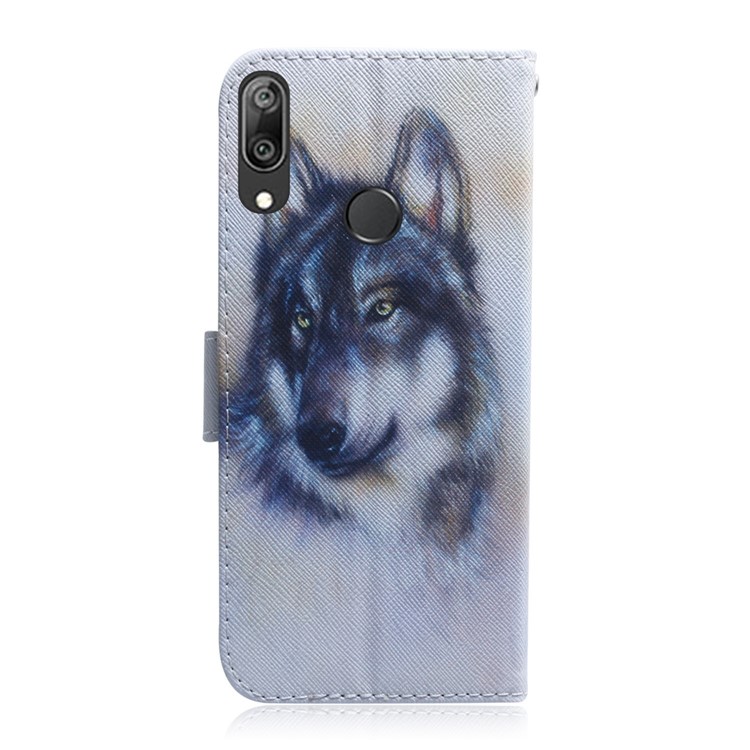 Pattern Printing PU Leather Mobile Phone Case with Wallet for Huawei Y7 Prime (2019) - Black and White Wolf-3