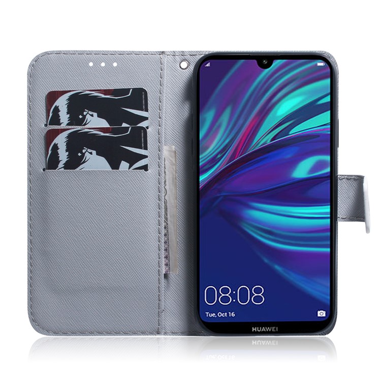 Pattern Printing PU Leather Mobile Phone Case with Wallet for Huawei Y7 Prime (2019) - Black and White Wolf-8