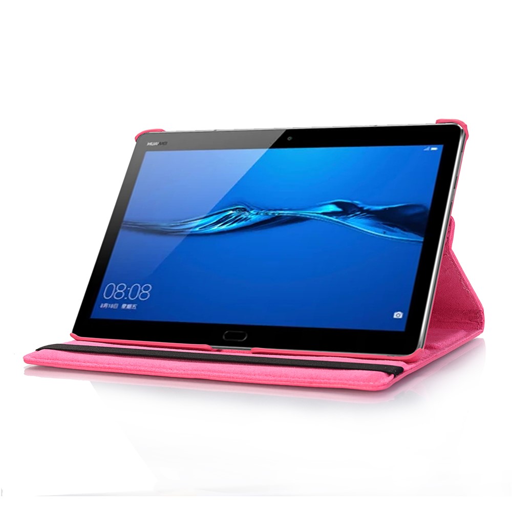 Custodia Per Tavolette in Pelle Della Pelle Litchi Con Supporto Rotante Per Huawei MediaPad M5 Lite 10/C5 10 - Rosa