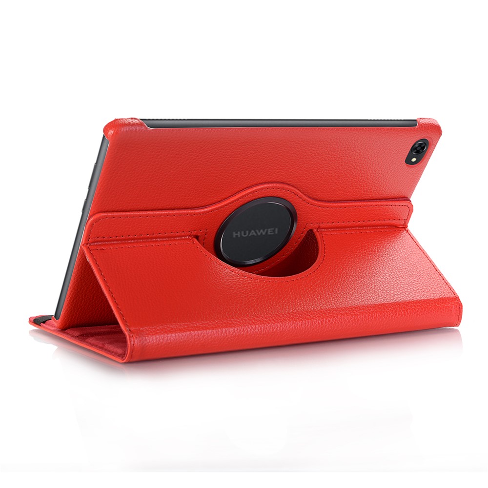 Custodia Per Tavolette in Pelle Della Pelle Litchi Con Supporto Rotante Per Huawei MediaPad M5 Lite 10/C5 10 - Rosso-2