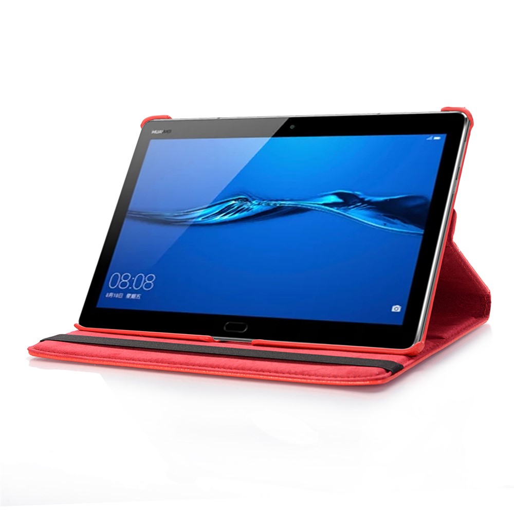 Custodia Per Tavolette in Pelle Della Pelle Litchi Con Supporto Rotante Per Huawei MediaPad M5 Lite 10/C5 10 - Rosso-3