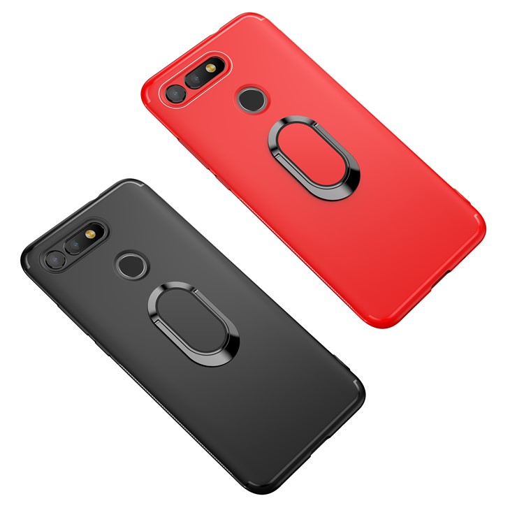 Matte TPU Mobile Shell with Magnetic Finger Ring Kickstand for Huawei Honor View 20/V20 - Black-12