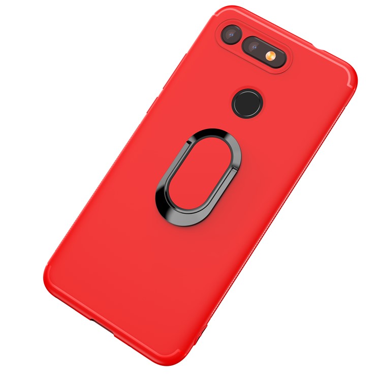 Matte TPU Mobile Shell with Magnetic Finger Ring Kickstand for Huawei Honor View 20/V20 - Red-1