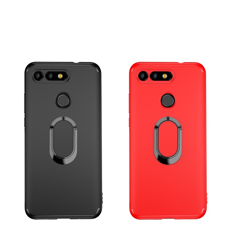 Matte TPU Mobile Shell with Magnetic Finger Ring Kickstand for Huawei Honor View 20/V20 - Red-2