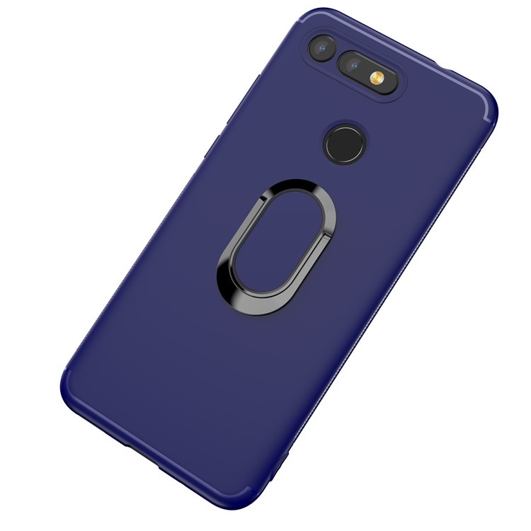 Matte TPU Mobile Shell with Magnetic Finger Ring Kickstand for Huawei Honor View 20/V20 - Blue-1