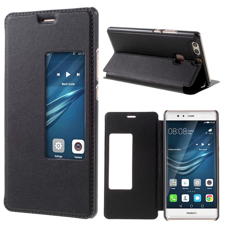 Window View Leather Case for Huawei P9 Plus - Black-1