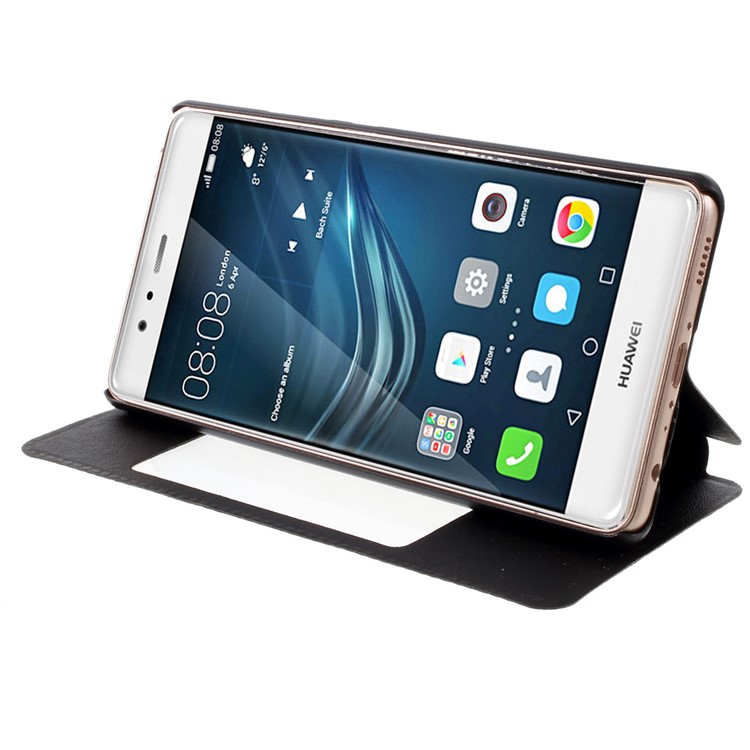Window View Leather Case for Huawei P9 Plus - Black-4