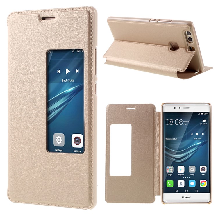 Window View Leather Phone Case for Huawei P9 Plus - Gold-1