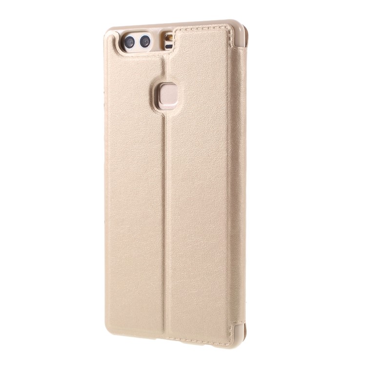 Window View Leather Phone Case for Huawei P9 Plus - Gold-2