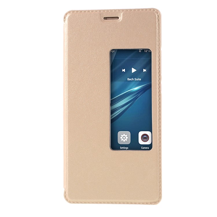 Window View Leather Phone Case for Huawei P9 Plus - Gold-3