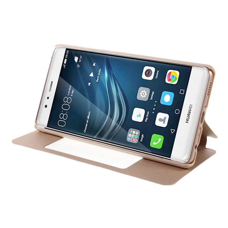 Window View Leather Phone Case for Huawei P9 Plus - Gold-4