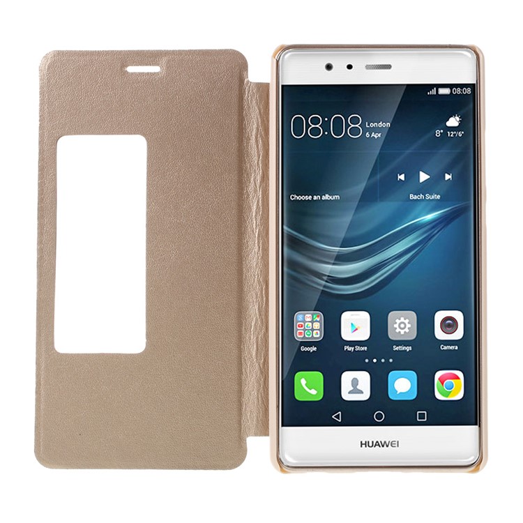 Window View Leather Phone Case for Huawei P9 Plus - Gold-6