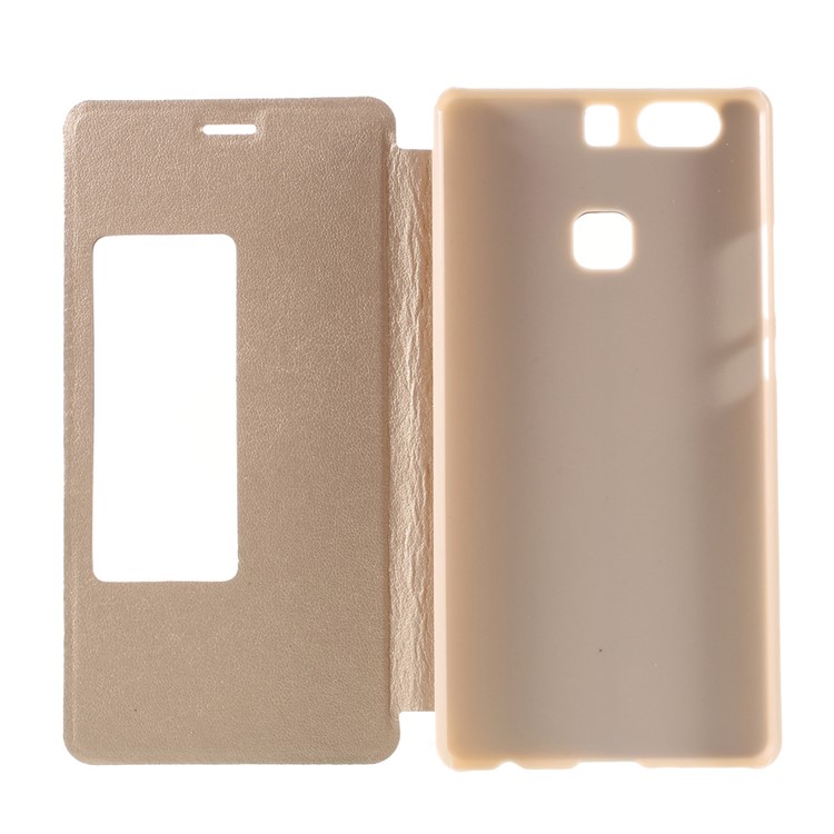 Window View Leather Phone Case for Huawei P9 Plus - Gold-7